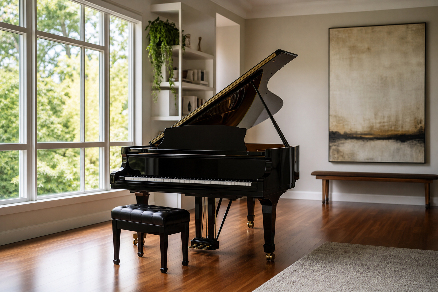 Grand piano in a bright studio